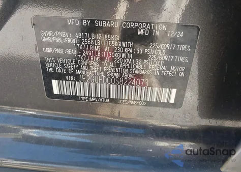 2025 Subaru Crosstrek Premium z USA, uszkodzony, nr VIN JF2GUHDC0S8224073